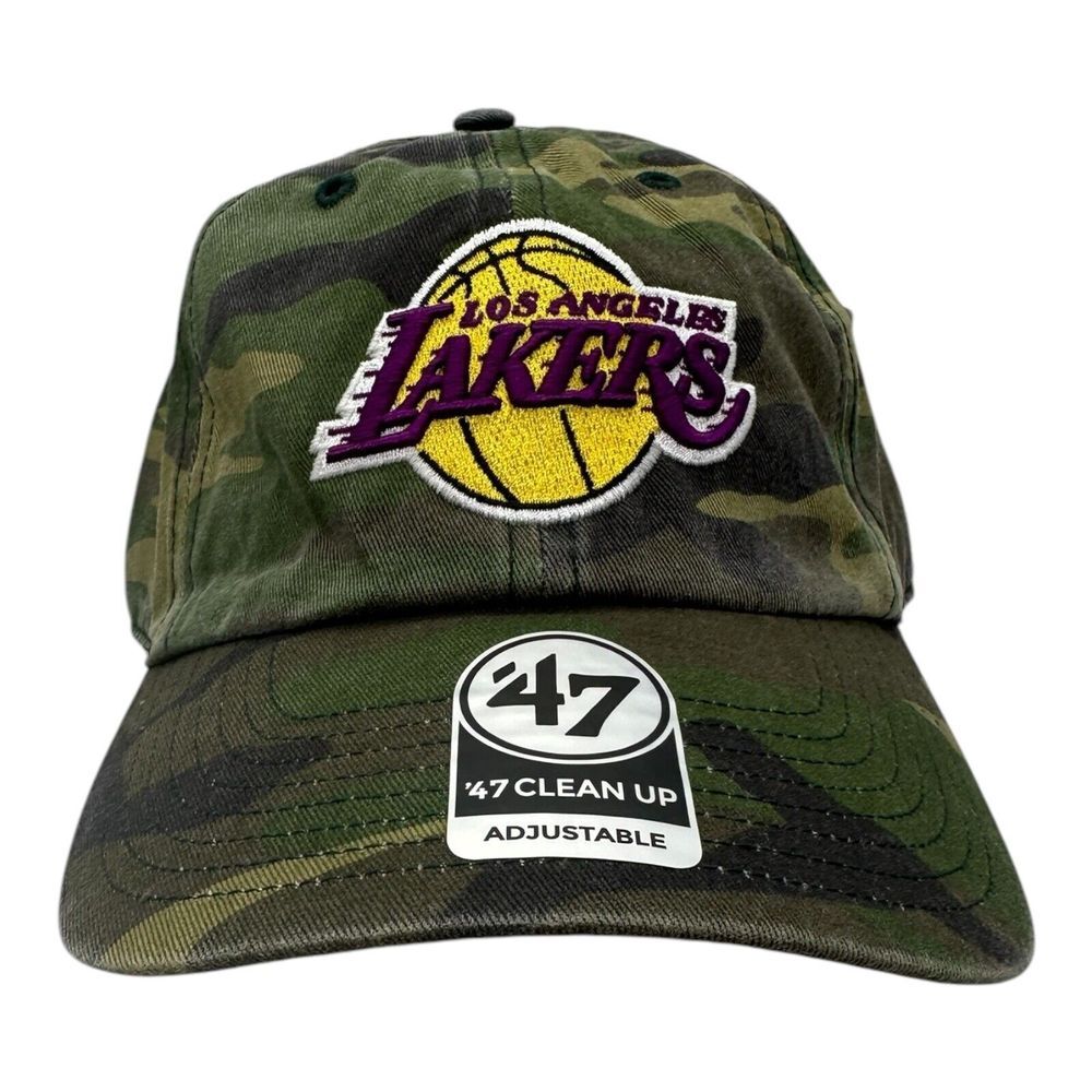 47 Brand Clean Up Los Angeles Lakers Strapback Hat Cap Camo Green Adjustable Dad